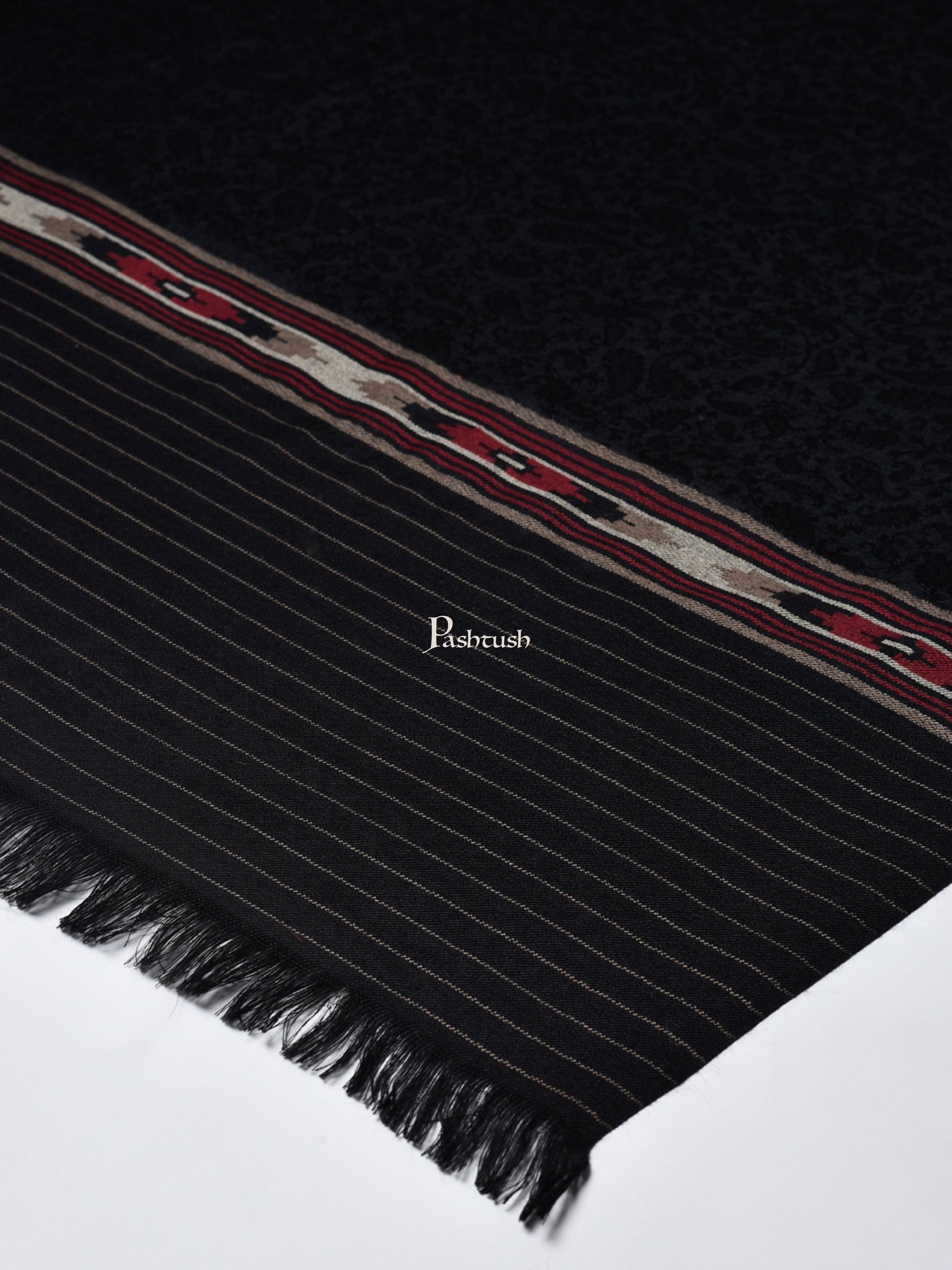 Pashtush India Womens Shawls Pashtush Womens Fine Wool Aztec Weave Shawl, Soft And Warm, Black