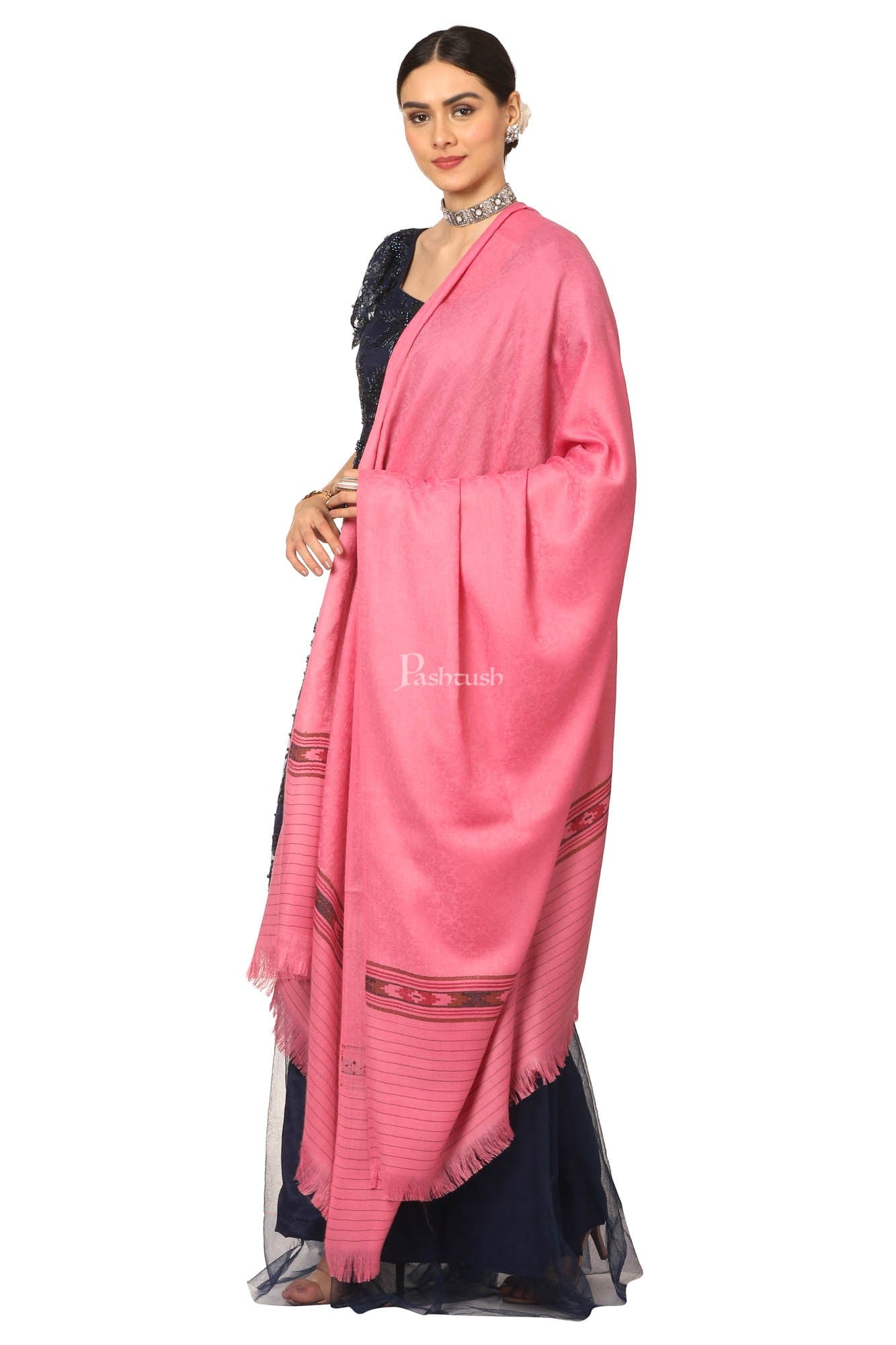 Pashtush India Womens Shawls Pashtush Womens Fine Wool Aztec Weave Shawl, Soft And Warm, Pink