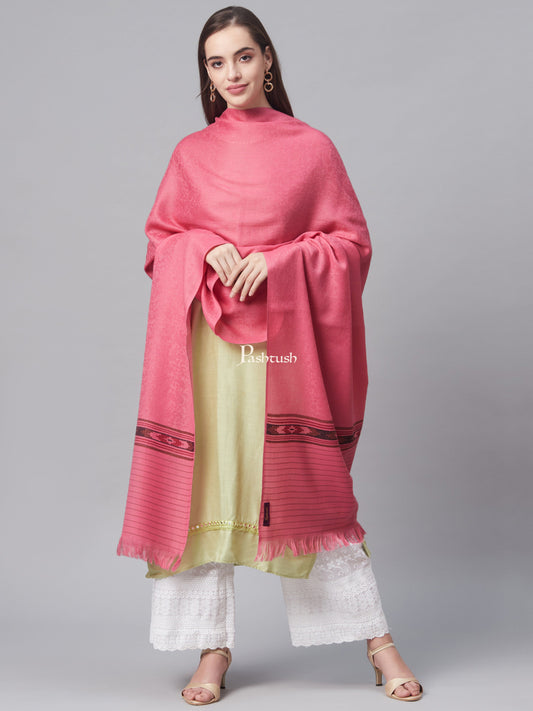 Pashtush India Womens Shawls Pashtush Womens Fine Wool Aztec Weave Shawl, Soft And Warm, Pink
