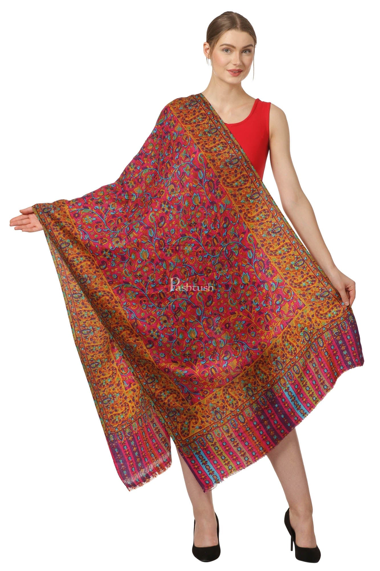 Pashtush India Womens Shawls Pashtush Womens Fine Wool  Blended Printed Stole Scarf