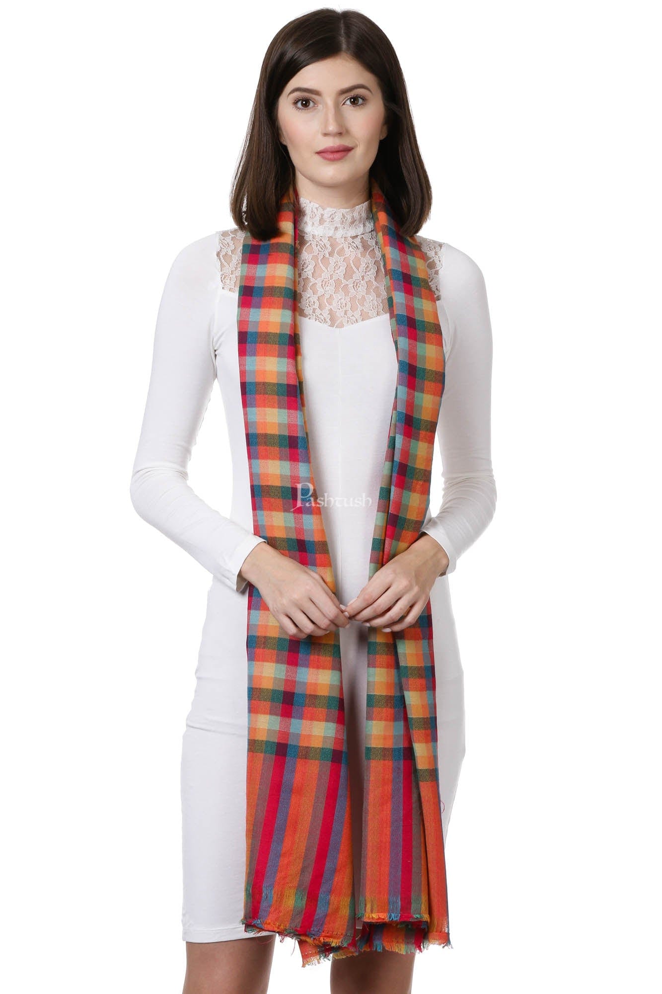 Pashtush India Womens Shawls Pashtush Womens Fine Wool Checkered Shawl, Multicoloured