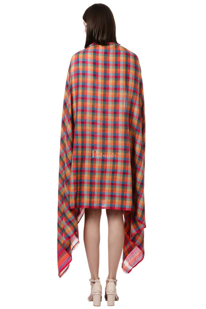 Pashtush India Womens Shawls Pashtush Womens Fine Wool Checkered Shawl, Multicoloured