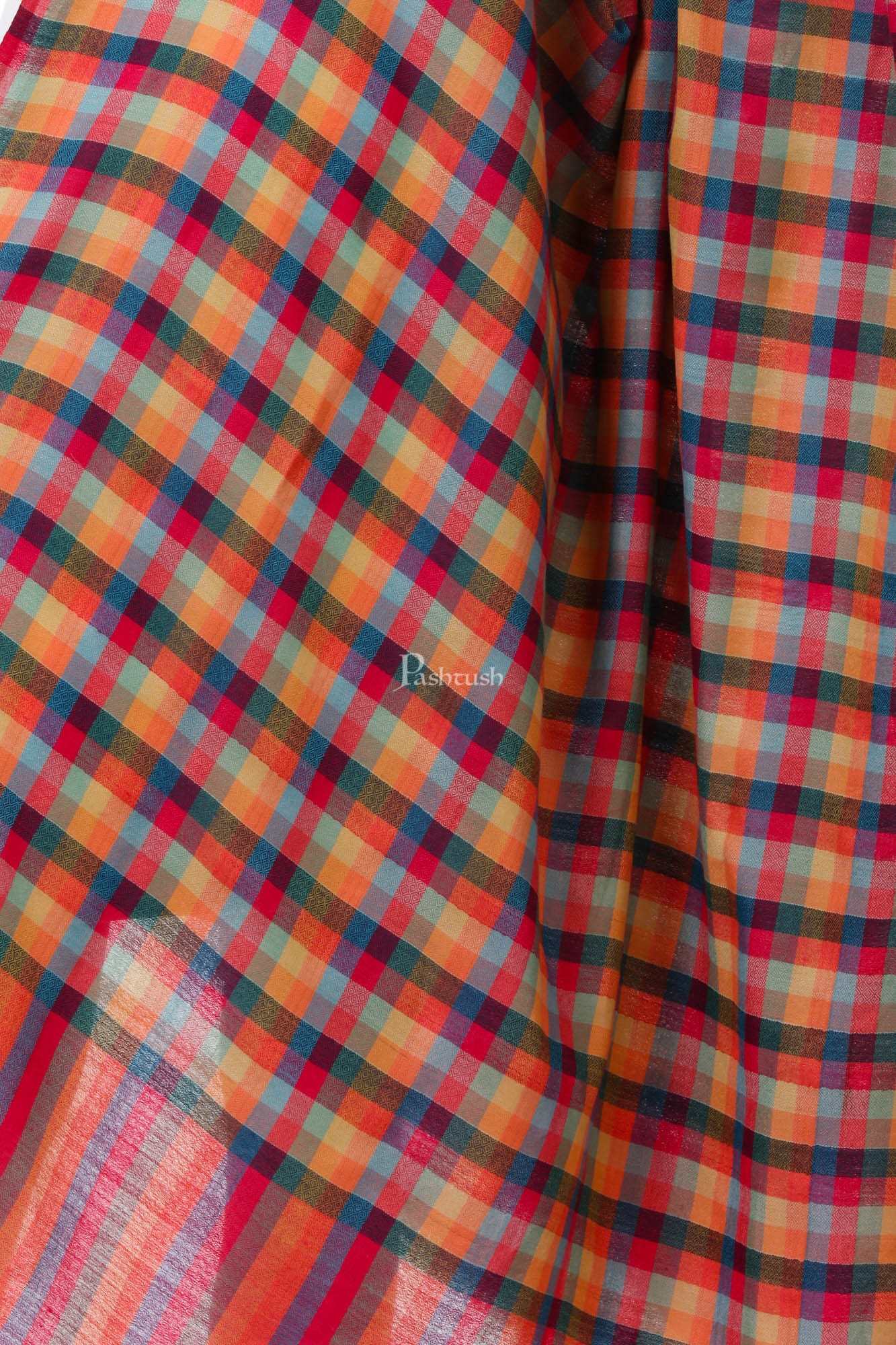 Pashtush India Womens Shawls Pashtush Womens Fine Wool Checkered Shawl, Multicoloured