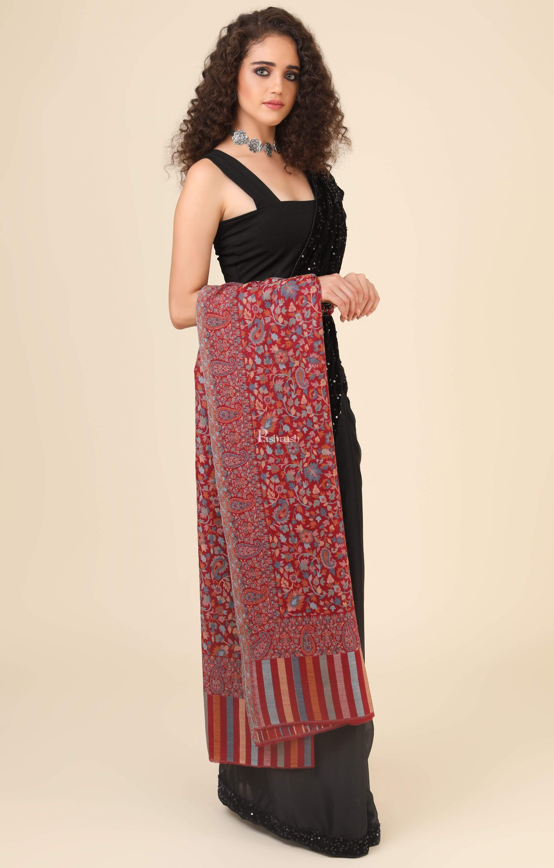 Pashtush India 100x200 Pashtush Womens Fine Wool Ethnic Weave Shawl, Soft and Warm