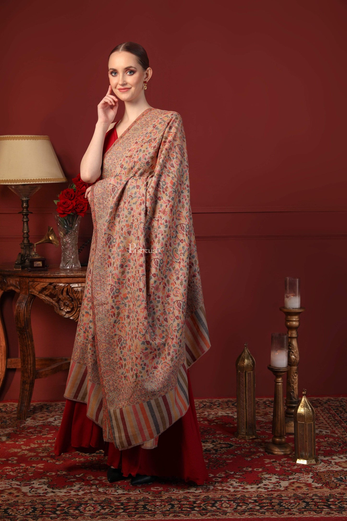 Pashtush India 100x200 Pashtush Womens Fine Wool Ethnic Weave Shawl, Soft and Warm