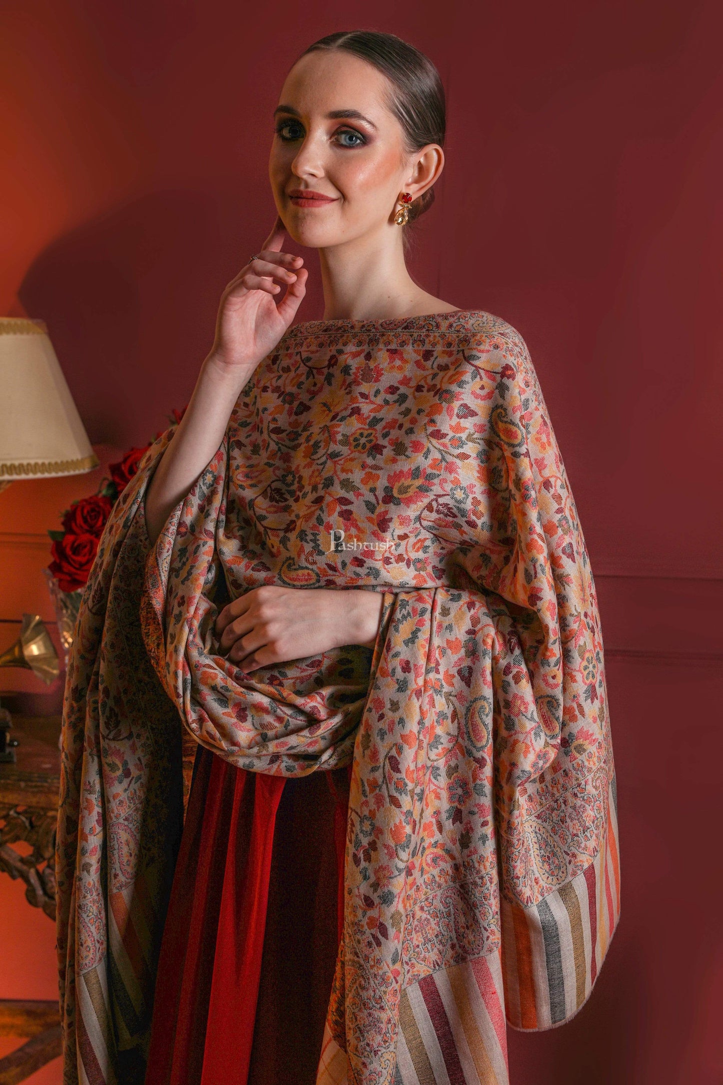 Pashtush India 100x200 Pashtush Womens Fine Wool Ethnic Weave Shawl, Soft and Warm