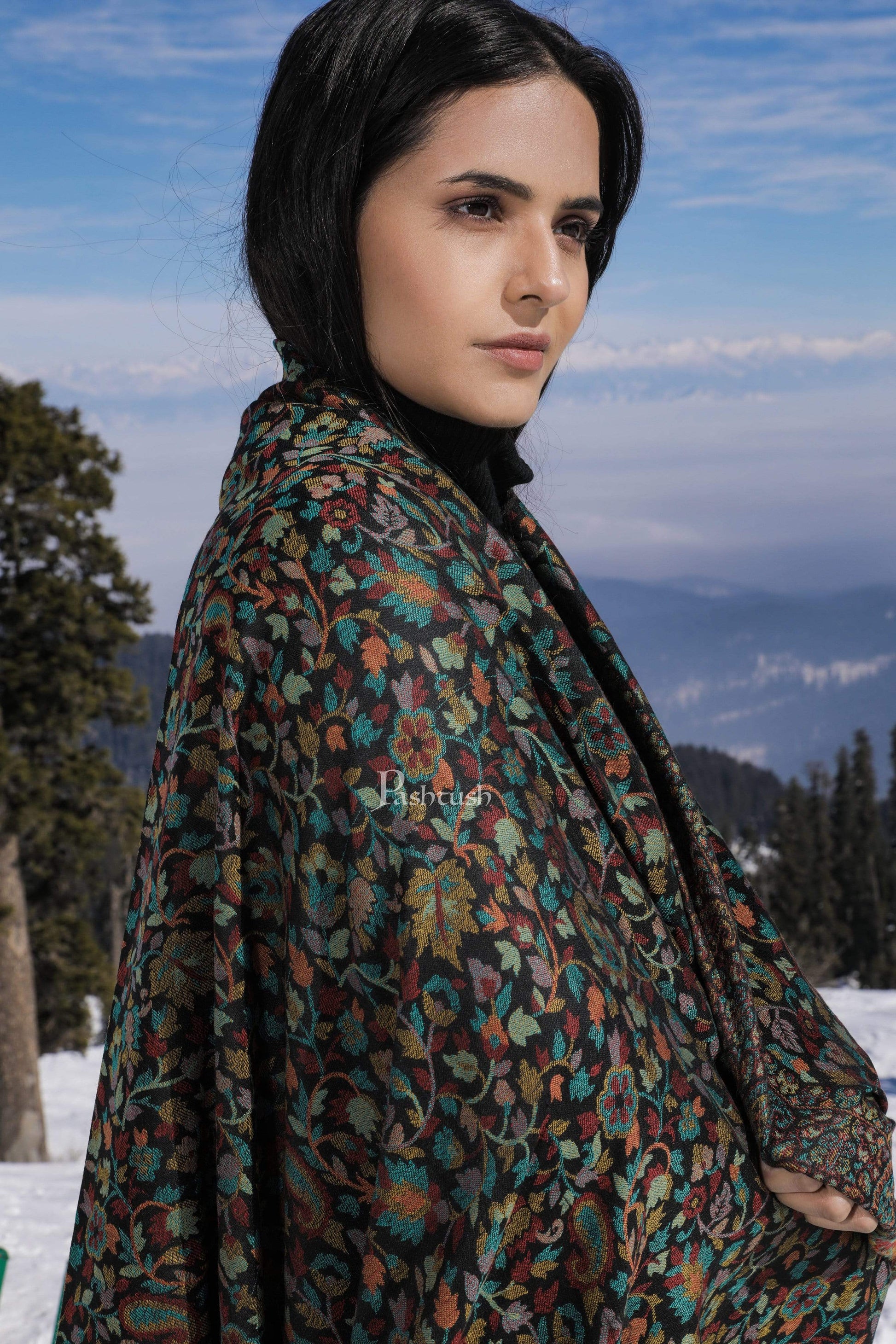 Pashtush India 100x200 Pashtush Womens Fine Wool Ethnic Weave Shawl, Soft and Warm