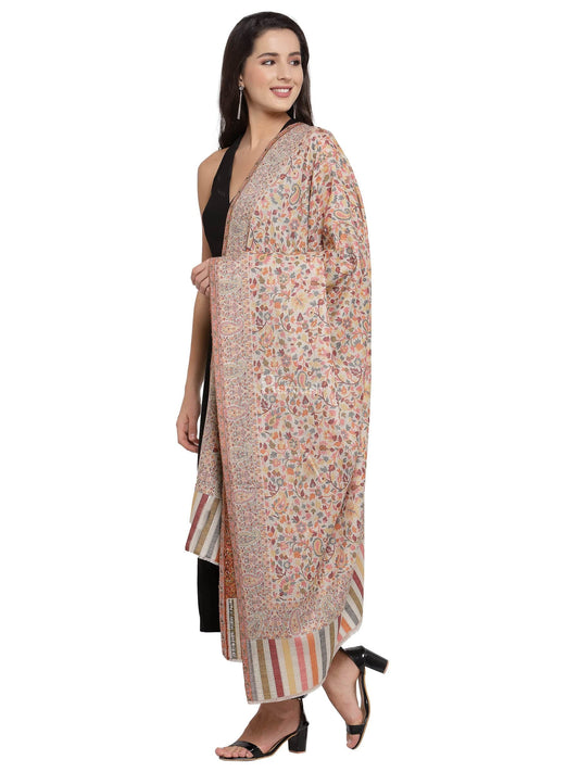 Pashtush India Womens Shawls Pashtush Womens Fine Wool Ethnic Weave Shawl, Soft And Warm,Beige
