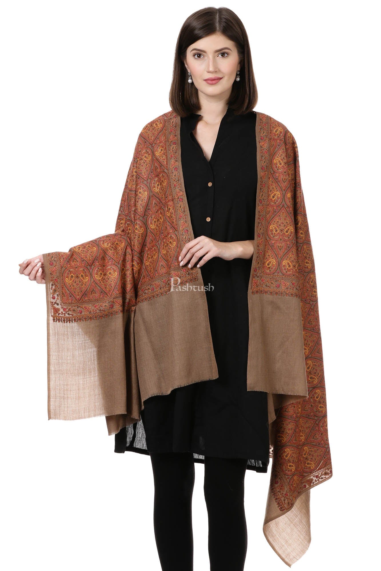 Pashtush India Womens Shawls Pashtush Womens Fine Wool , Fineembroidery Shawl