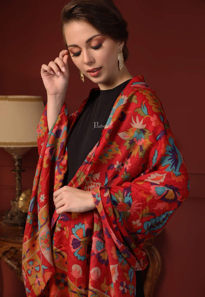 Pashtush India 70x200 Pashtush Womens Fine Wool Hand Printed Stole, Multicoloured