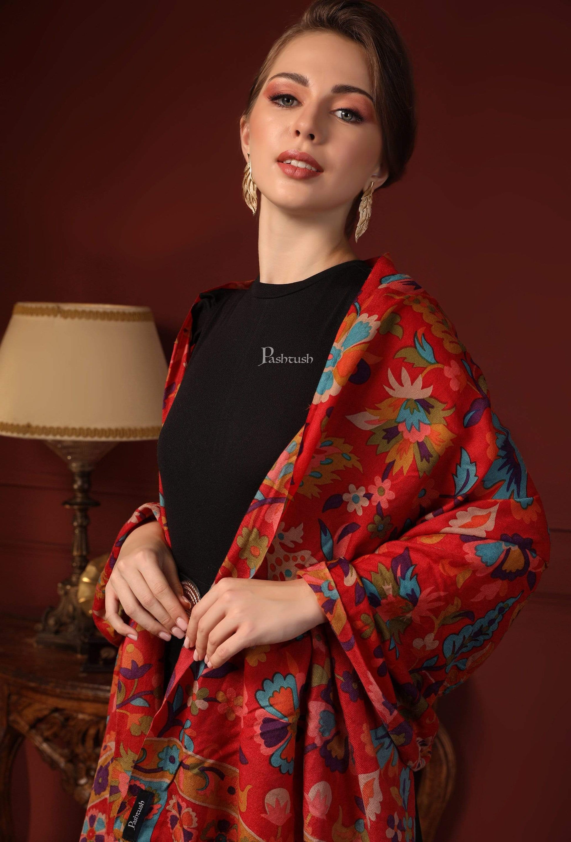 Pashtush India 70x200 Pashtush Womens Fine Wool Hand Printed Stole, Multicoloured