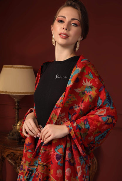 Pashtush India 70x200 Pashtush Womens Fine Wool Hand Printed Stole, Multicoloured