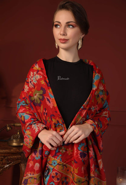 Pashtush India 70x200 Pashtush Womens Fine Wool Hand Printed Stole, Multicoloured