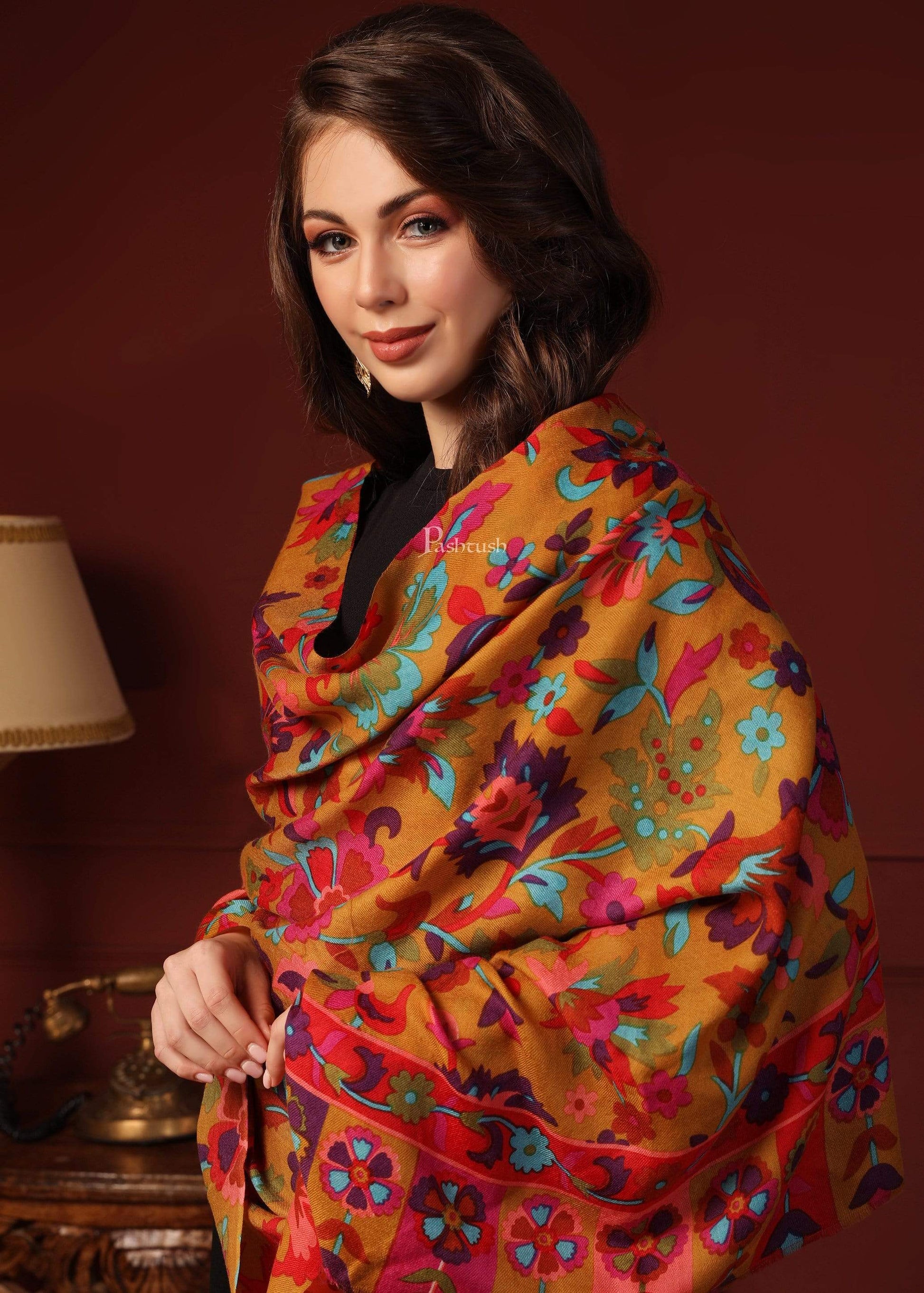 Pashtush India 70x200 Pashtush Womens Fine Wool Hand Printed Stole Scarf