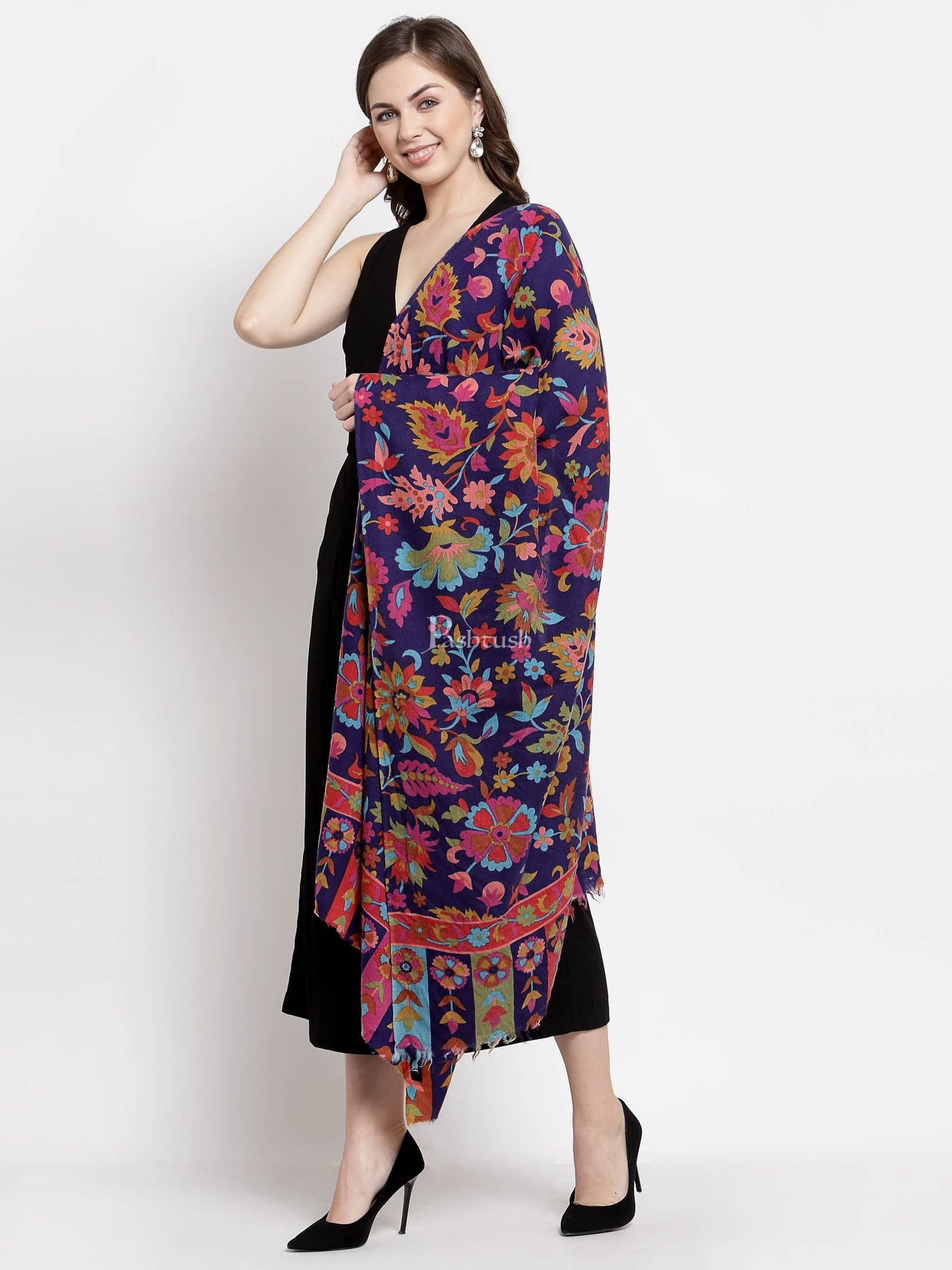Pashtush India Womens Shawls Pashtush Womens Fine Wool Hand Printed Stole Scarf
