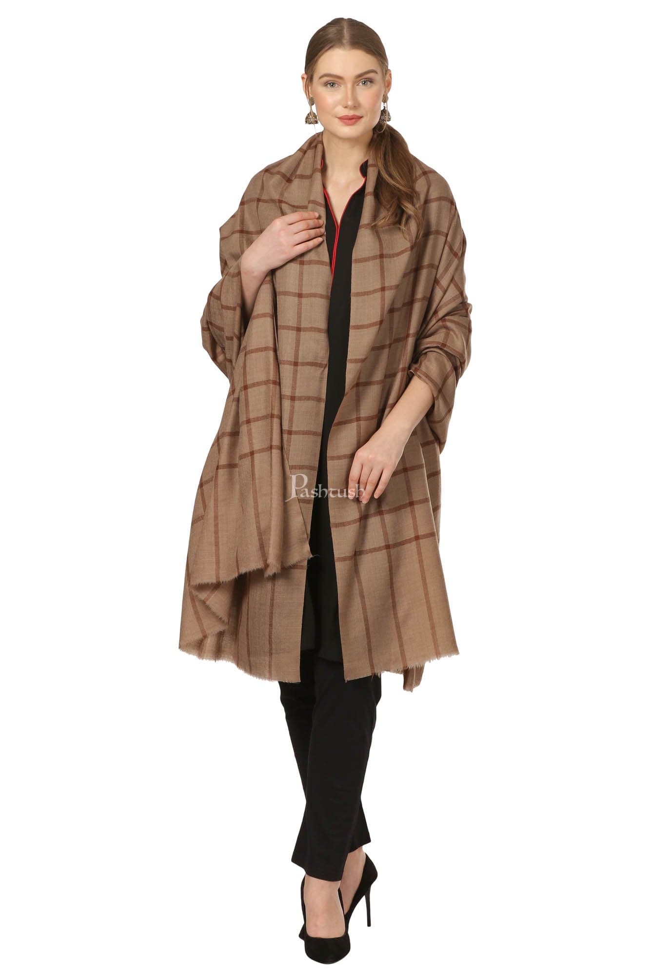 Pashtush India Womens Shawls Pashtush Womens Fine Wool  Handfeel Blended Check Shawl