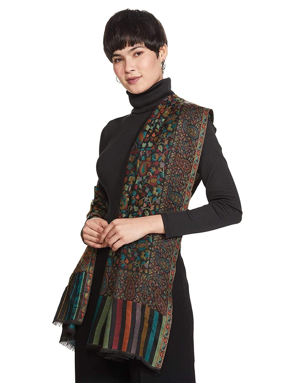 Pashtush India 100x200 Pashtush Womens Fine Wool Kaani Weave Shawl, Soft and Warm