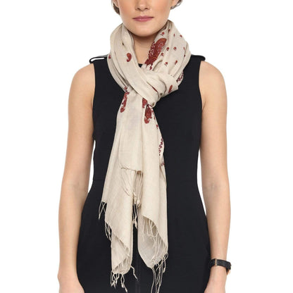 Pashtush India Stole Pashtush Womens Fine Wool Kashmiri Embroidery Stole, Beige