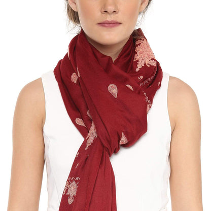 Pashtush India Stole Pashtush Womens Fine Wool Kashmiri Embroidery Stole, Maroon