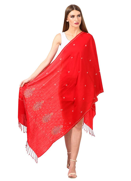 Pashtush Womens Fine Wool Embroidery Stole, Red