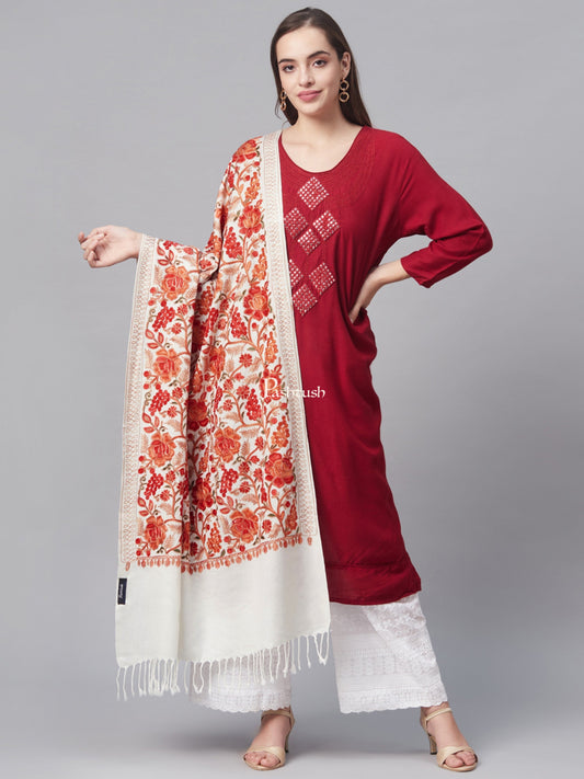 Pashtush India Womens Stoles and Scarves Scarf Pashtush Womens Fine Wool, Light Weight, Gulaabdar Aari Embroidery Stole,