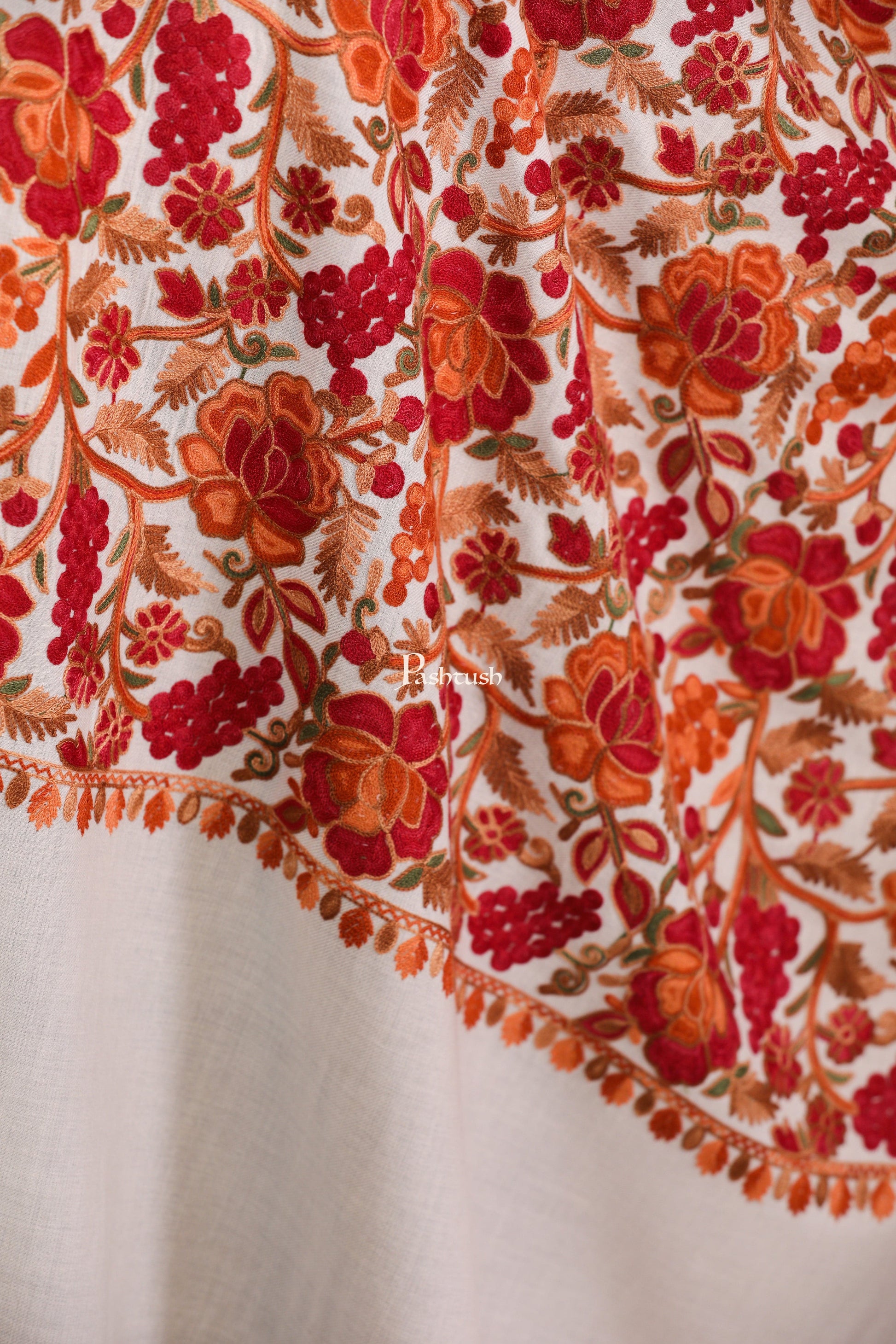 Pashtush India Womens Stoles and Scarves Scarf Pashtush Womens Fine Wool, Light Weight, Gulaabdar Aari Embroidery Stole,
