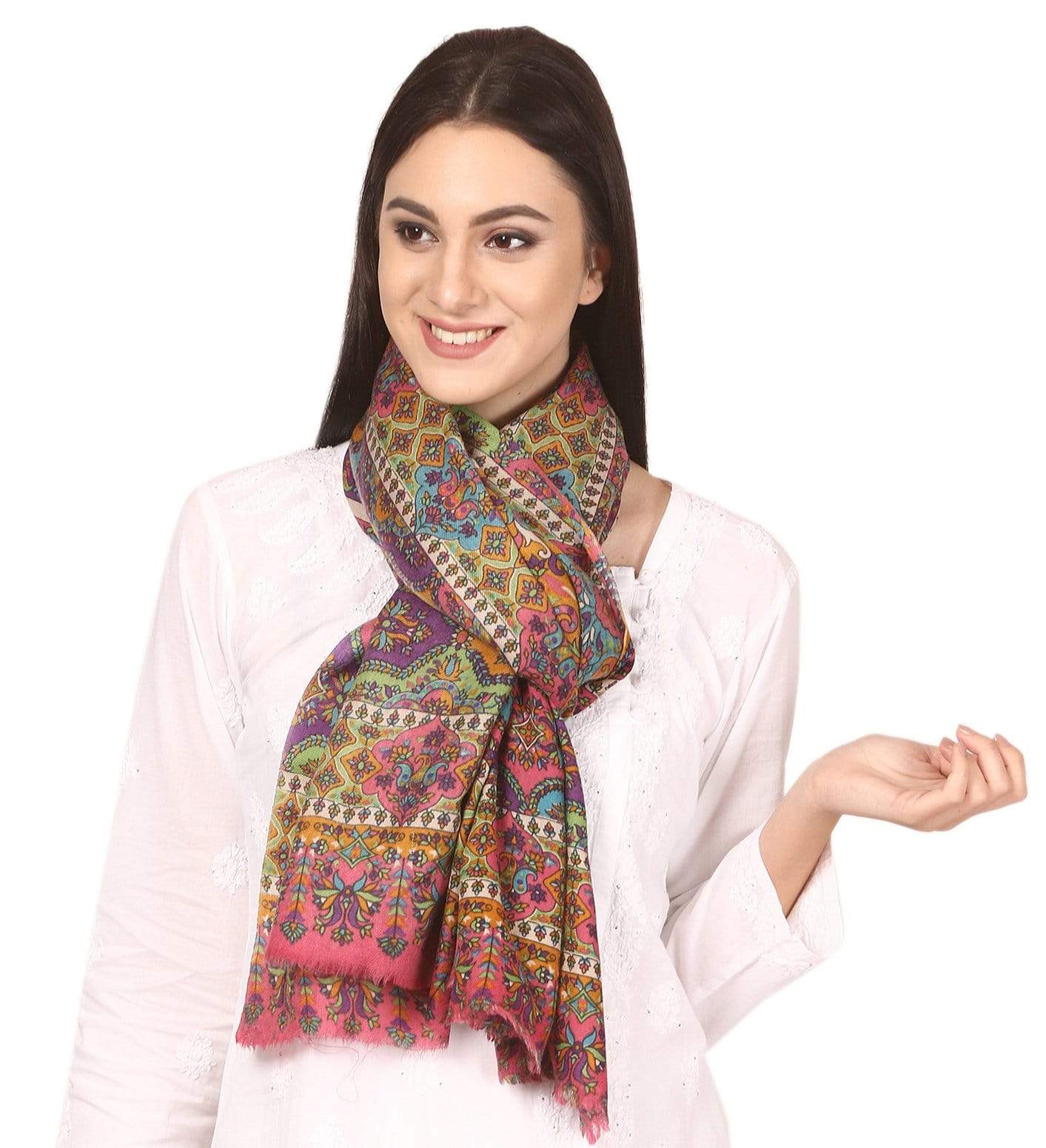 Pashtush India Shawl Pashtush Womens Fine Wool Pashmina Hand Printed Stole Scarf