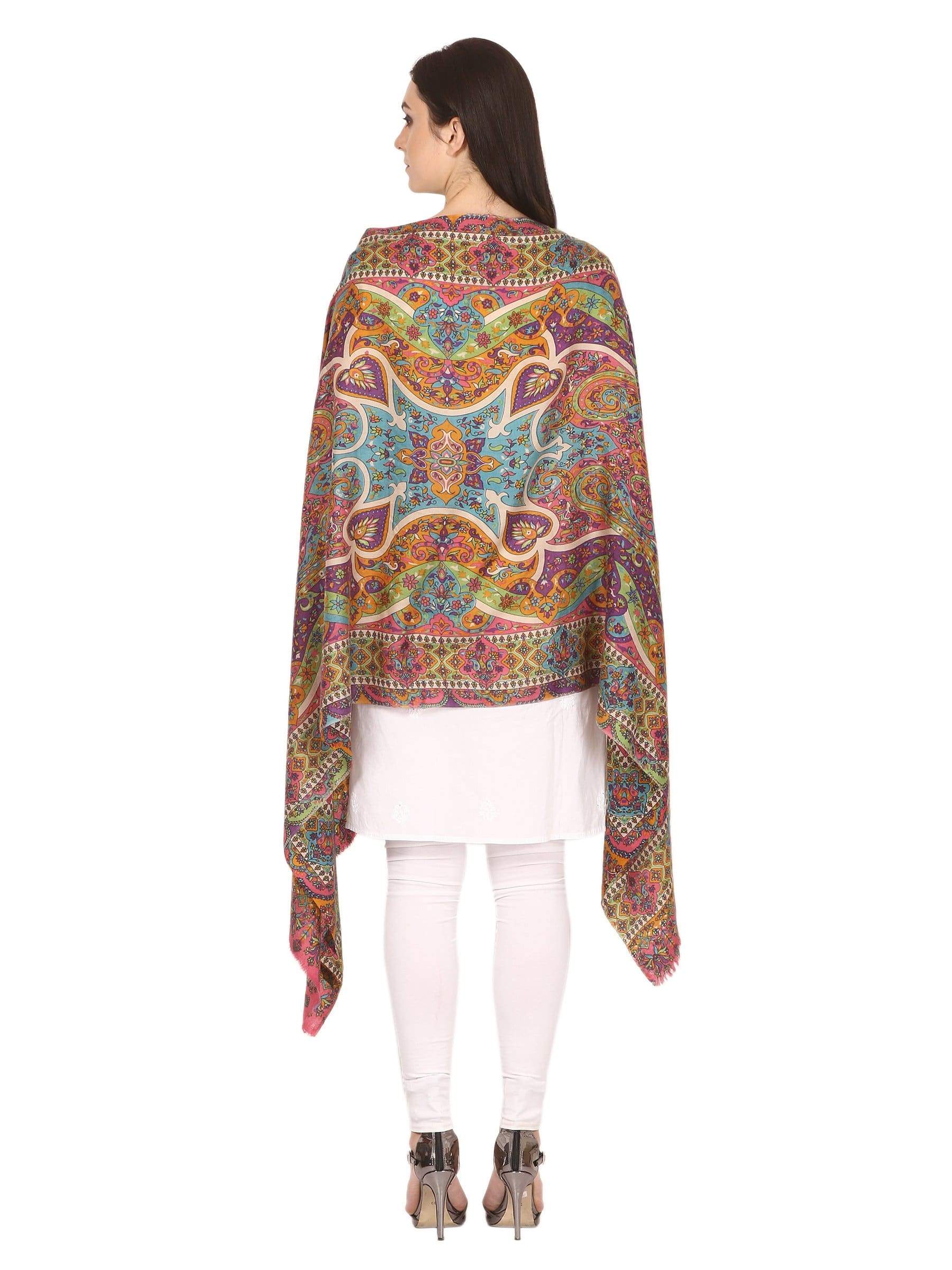 Pashtush India Shawl Pashtush Womens Fine Wool Pashmina Hand Printed Stole Scarf