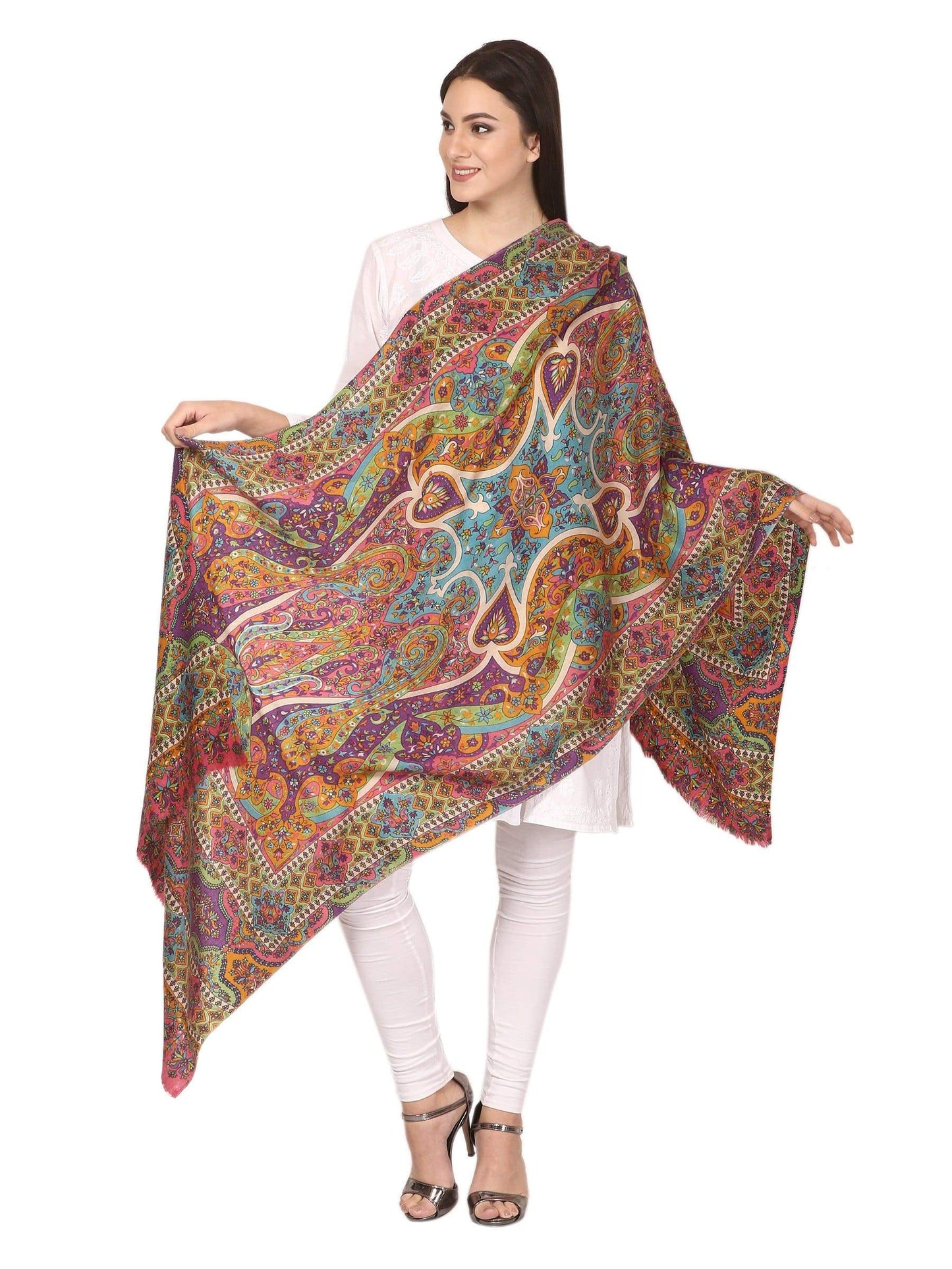 Pashtush India Shawl Pashtush Womens Fine Wool Pashmina Hand Printed Stole Scarf