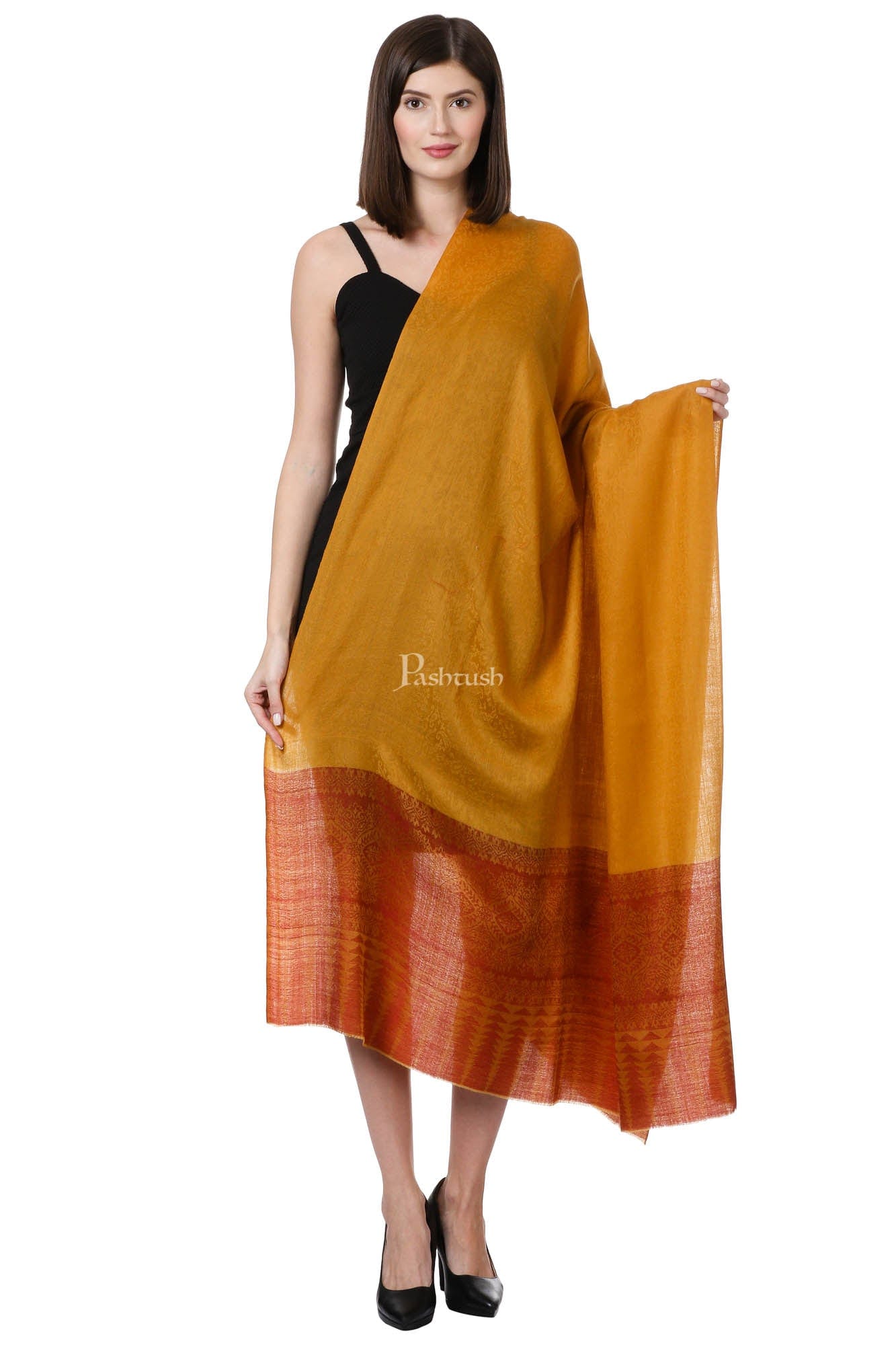 Pashtush India Womens Shawls Pashtush Womens Fine Wool Shawl, Amber
