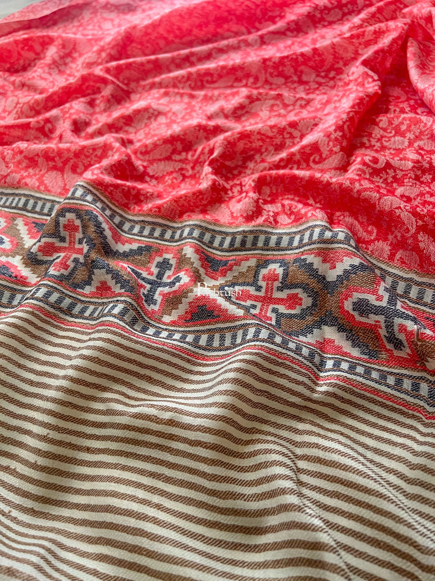 Pashtush India Womens Shawls Pashtush Womens Fine Wool Shawl, Aztec Weave Palla, Scarlet Red