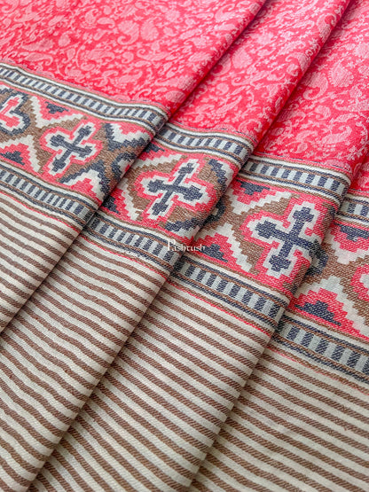 Pashtush India Womens Shawls Pashtush Womens Fine Wool Shawl, Aztec Weave Palla, Scarlet Red