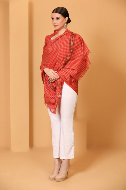 Pashtush India Womens Shawls Pashtush Womens Fine Wool Shawl, Aztec Weave, Woven Design, Scarlet Red