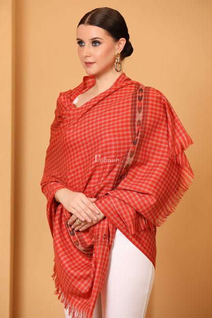 Pashtush India Womens Shawls Pashtush Womens Fine Wool Shawl, Aztec Weave, Woven Design, Scarlet Red