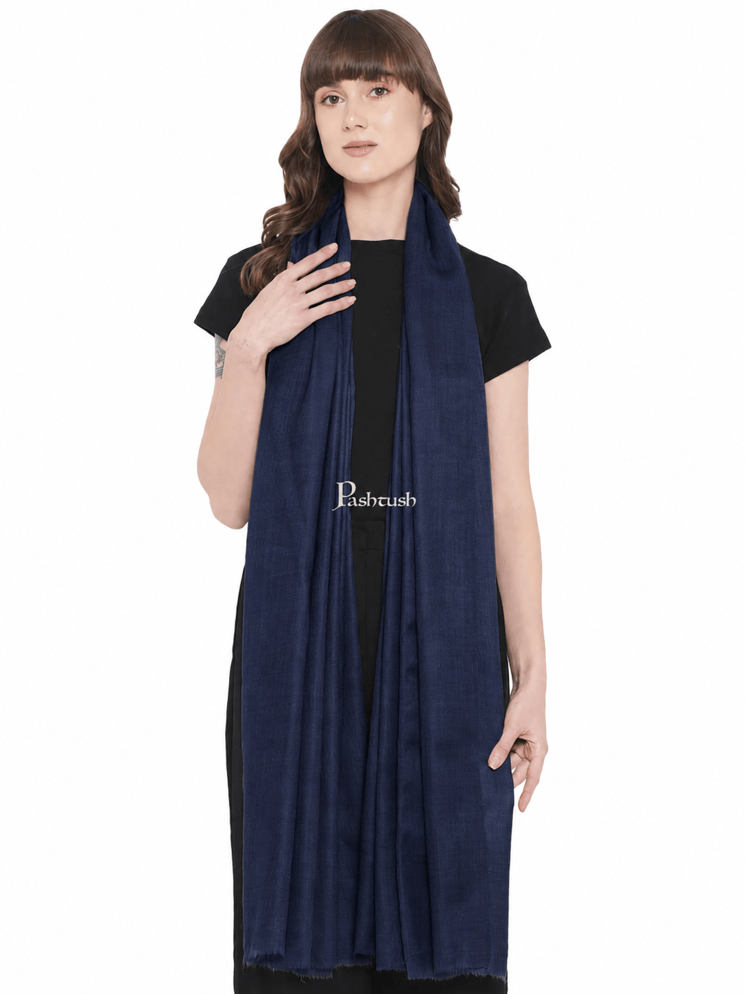 Pashtush India Womens Shawls Pashtush Womens Fine Wool Shawl, Basics, Extra Soft Warm Light Weight, Navy Blue