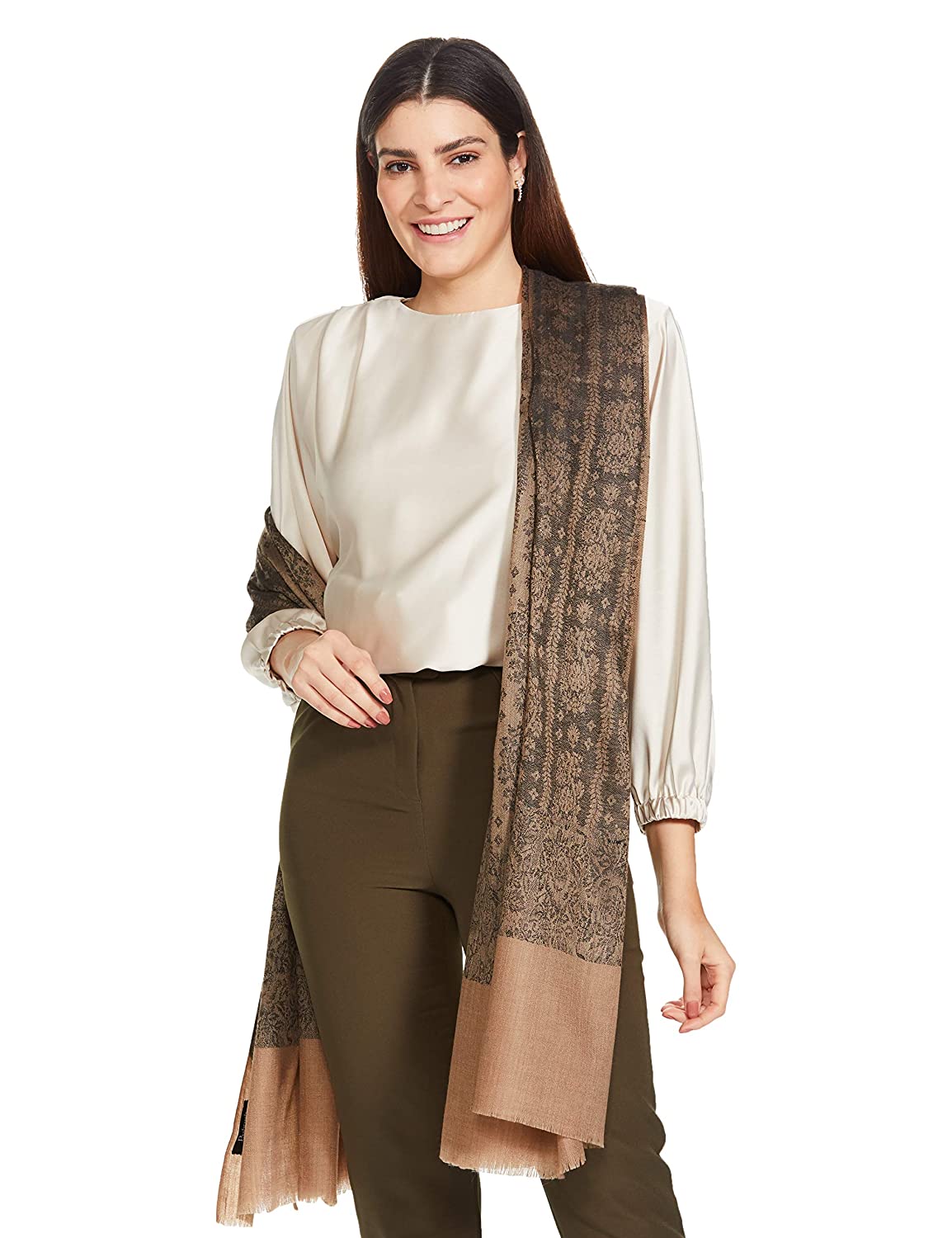 Pashtush India 100x200 Pashtush Womens Fine Wool Shawl, Black And Beige