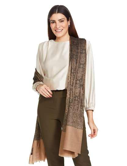 Pashtush India 100x200 Pashtush Womens Fine Wool Shawl, Black And Beige