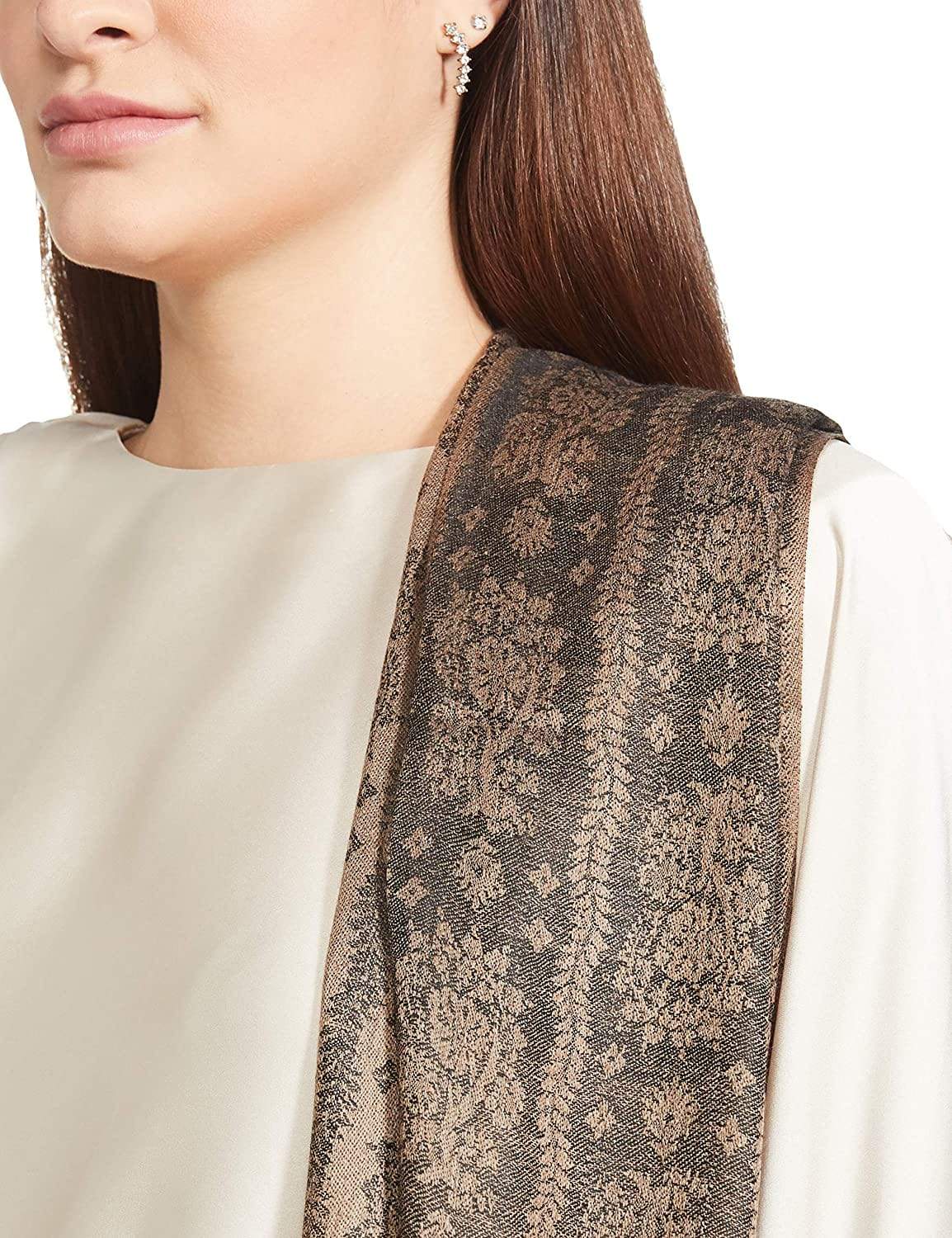 Pashtush India 100x200 Pashtush Womens Fine Wool Shawl, Black And Beige