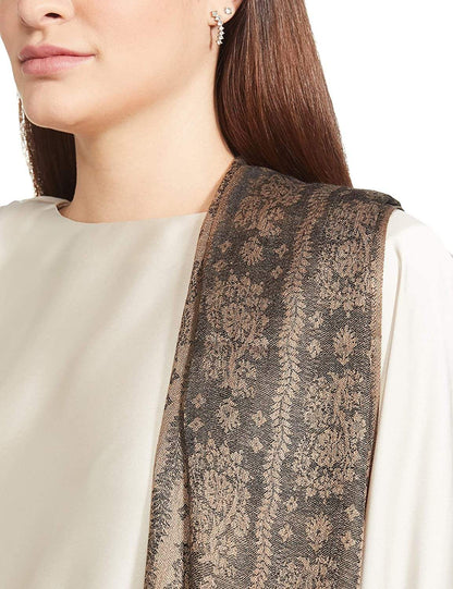 Pashtush India 100x200 Pashtush Womens Fine Wool Shawl, Black And Beige