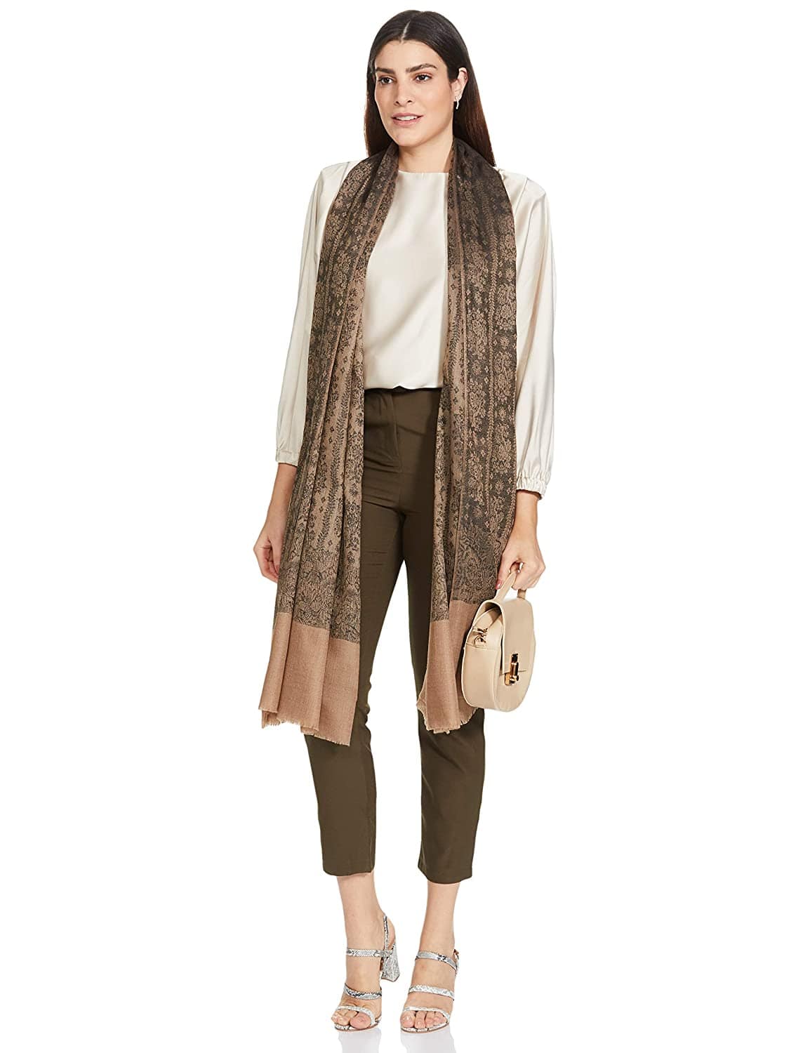 Pashtush India 100x200 Pashtush Womens Fine Wool Shawl, Black And Beige