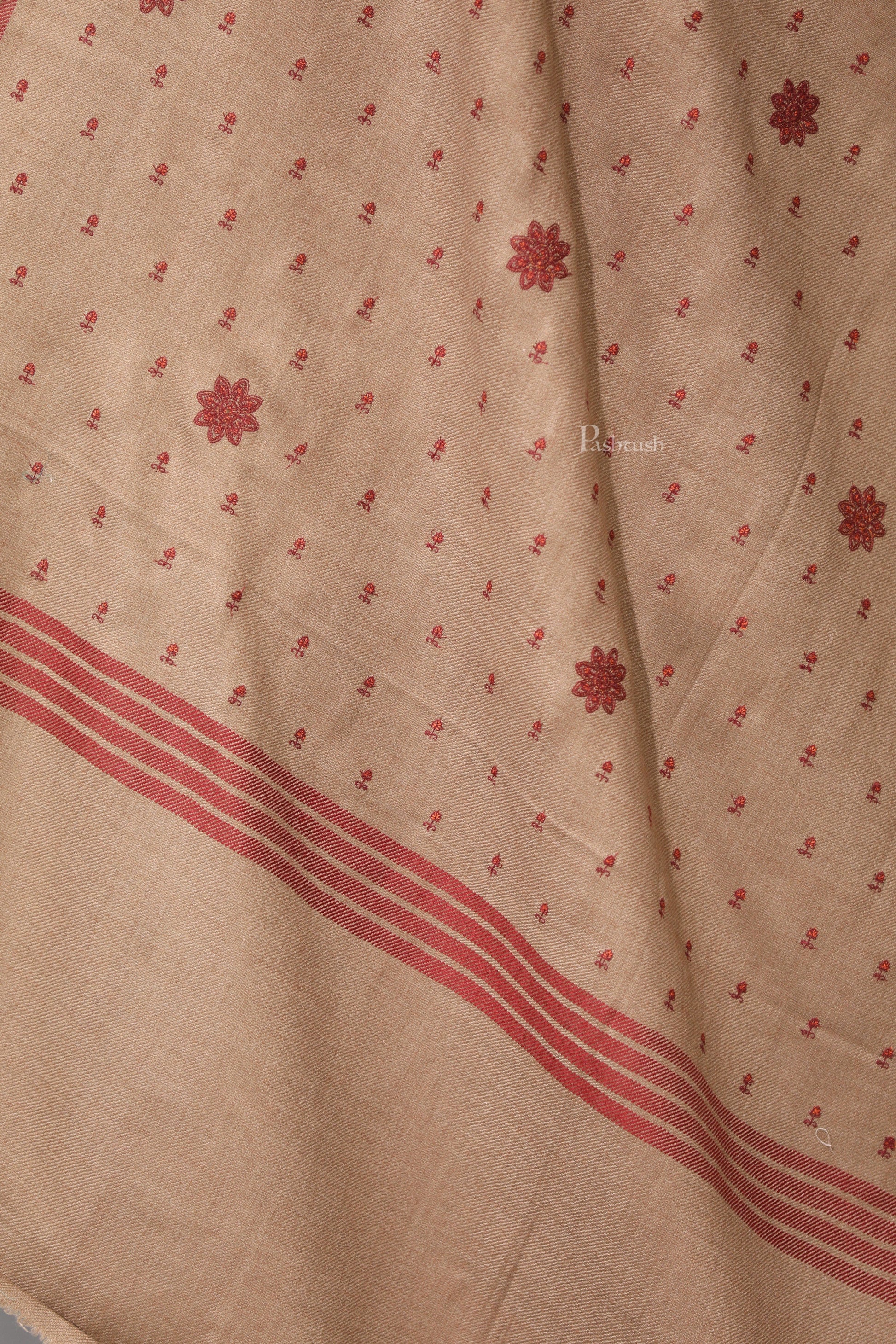 Pashtush India Womens Shawls Pashtush Womens Fine Wool Shawl, Booti Embroidery Design, Beige