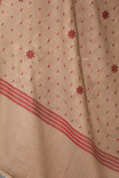 Pashtush India Womens Shawls Pashtush Womens Fine Wool Shawl, Booti Embroidery Design, Beige