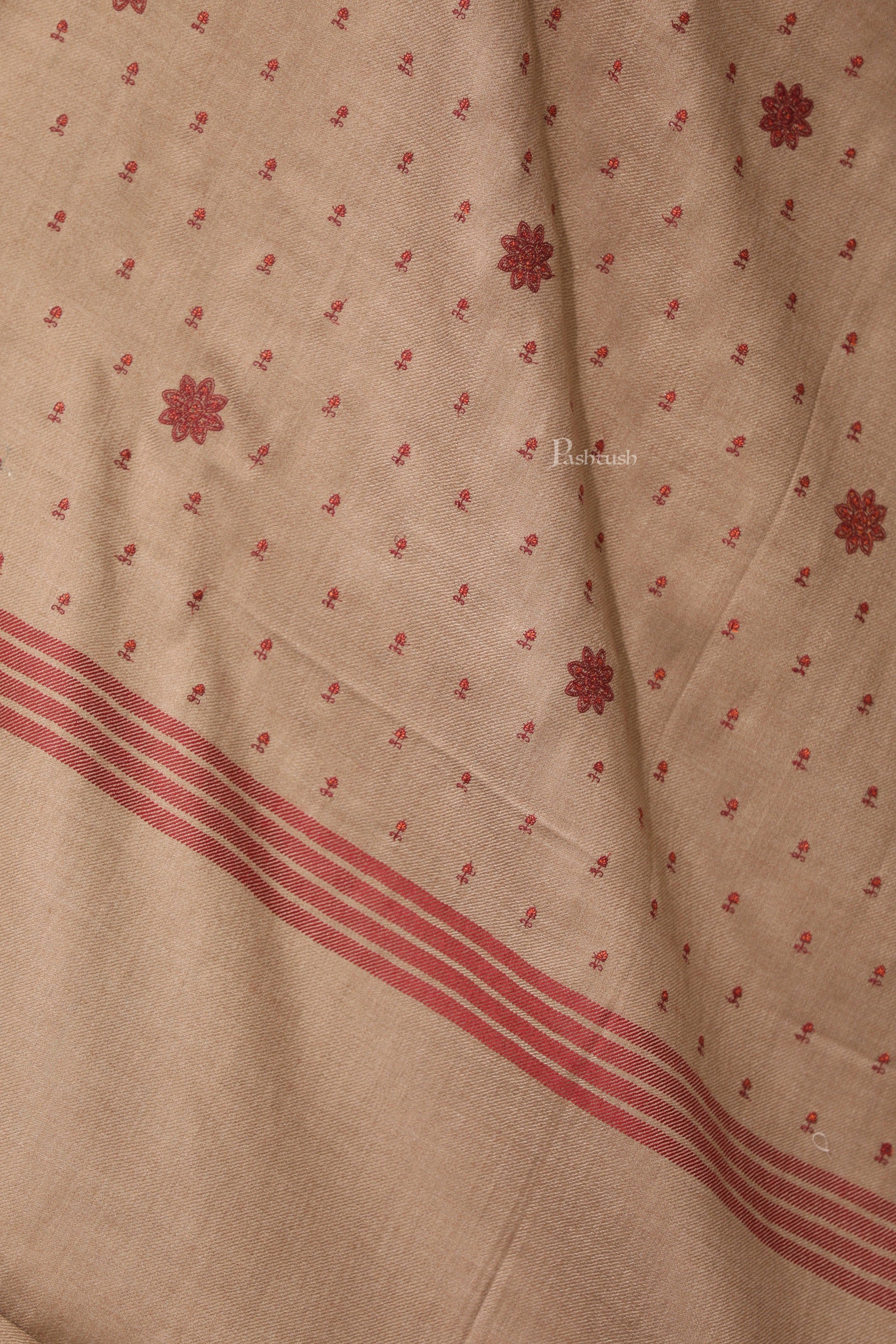 Pashtush India Womens Shawls Pashtush Womens Fine Wool Shawl, Booti Embroidery Design, Beige
