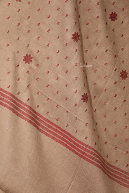 Pashtush India Womens Shawls Pashtush Womens Fine Wool Shawl, Booti Embroidery Design, Beige