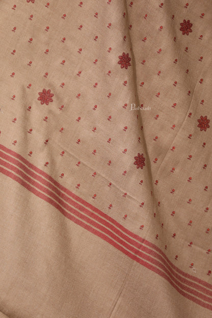 Pashtush India Womens Shawls Pashtush Womens Fine Wool Shawl, Booti Embroidery Design, Beige