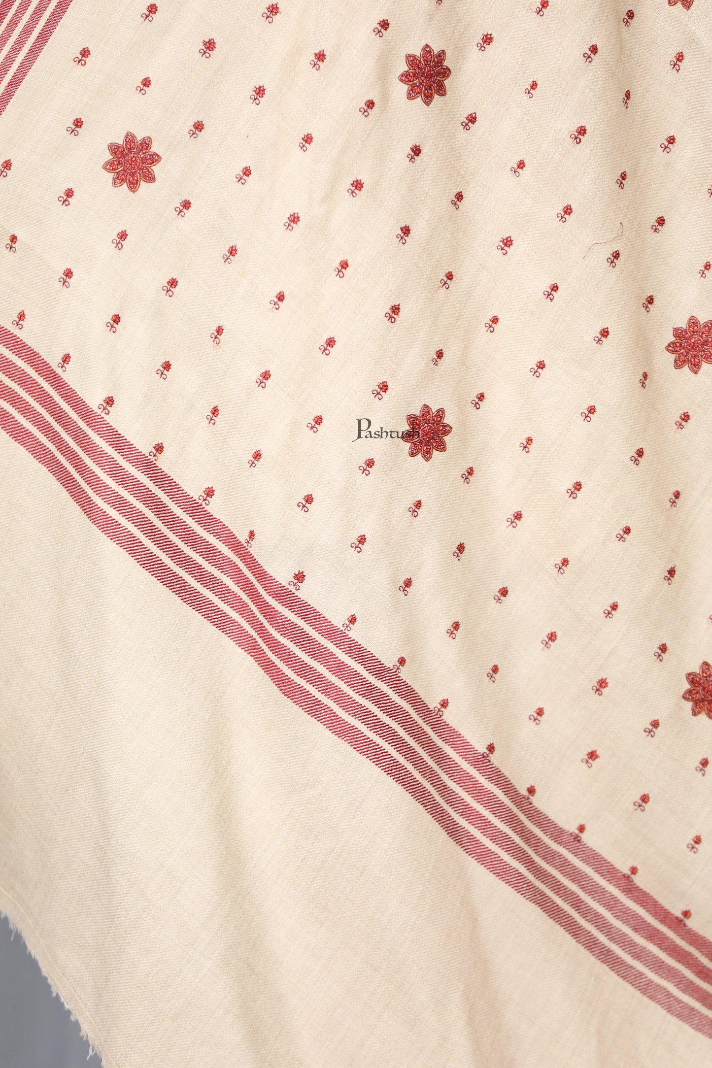 Pashtush India Womens Shawls Pashtush Womens Fine Wool Shawl, Booti Embroidery Design, Beige