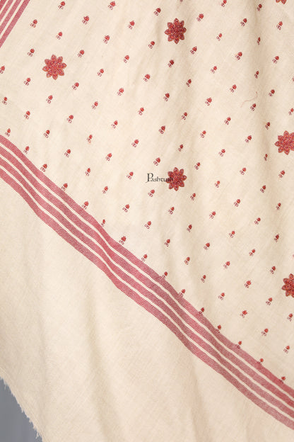 Pashtush India Womens Shawls Pashtush Womens Fine Wool Shawl, Booti Embroidery Design, Beige