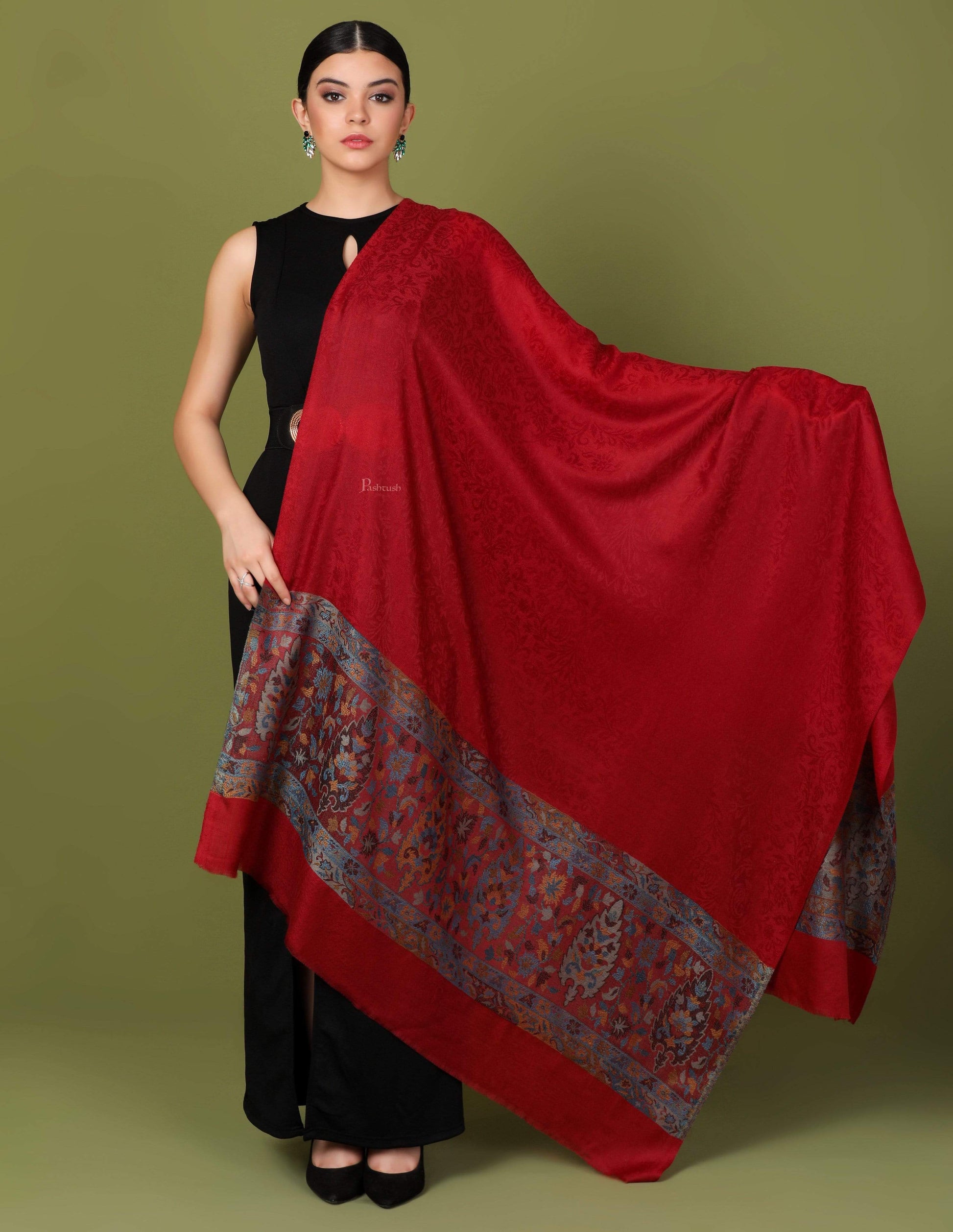 Pashtush Shawl Store Shawl Pashtush Womens Fine Wool Shawl, Carmine Maroon