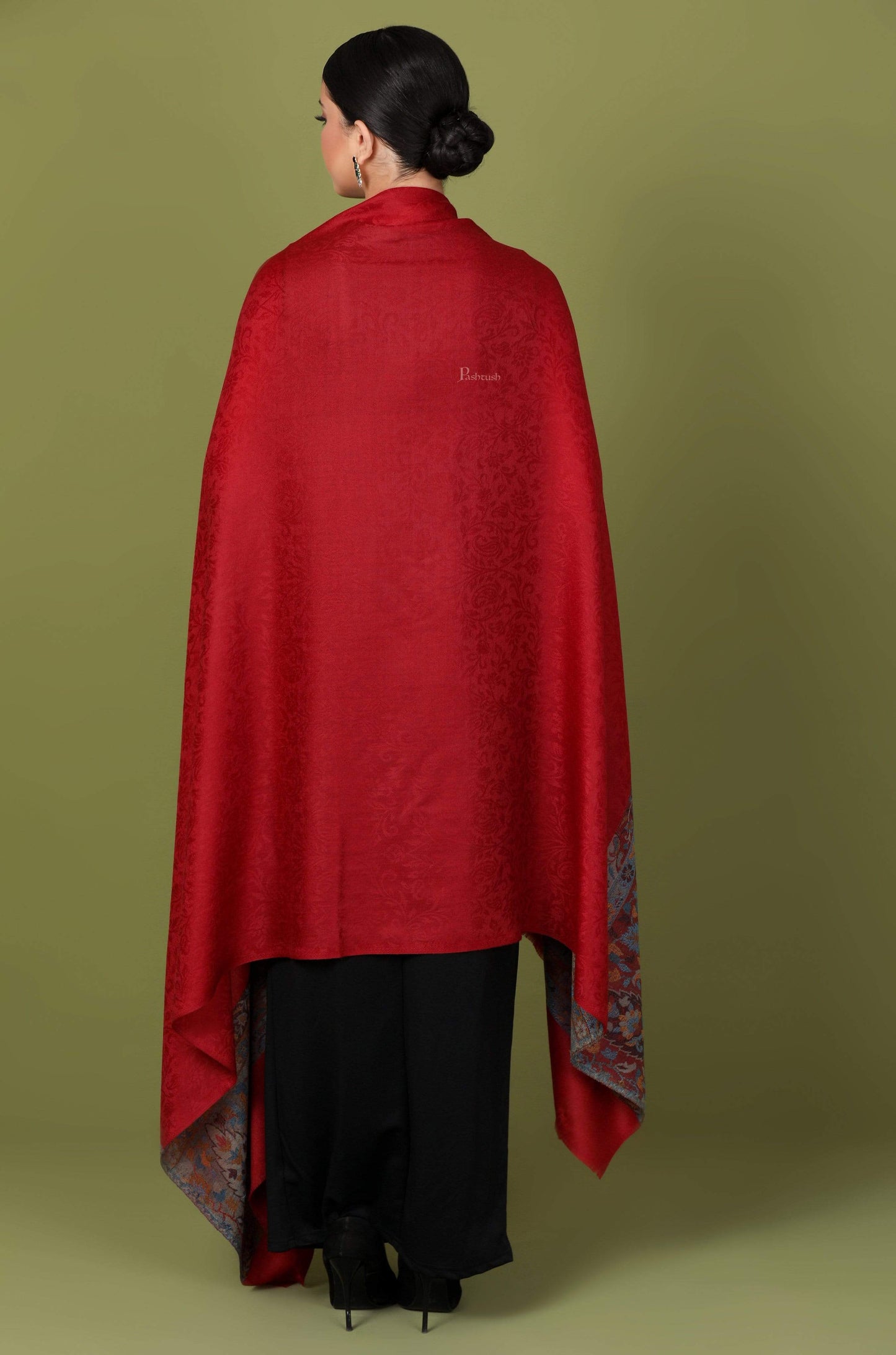 Pashtush Shawl Store Shawl Pashtush Womens Fine Wool Shawl, Carmine Maroon