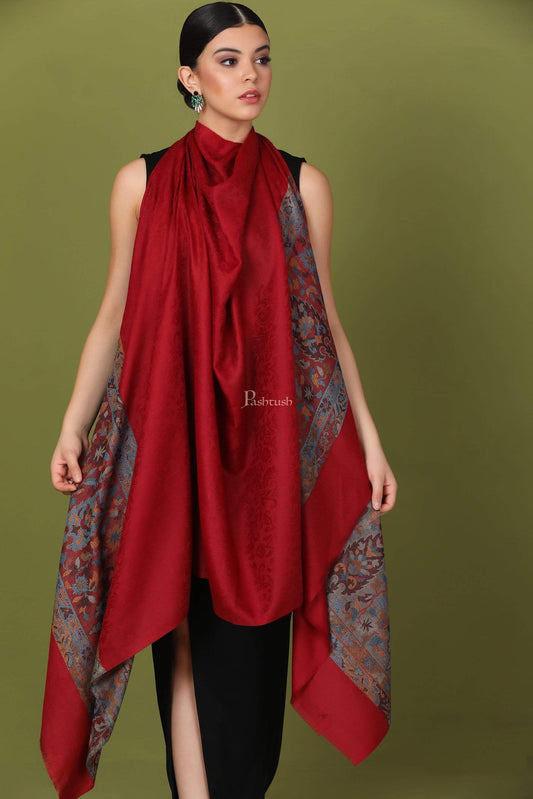 Pashtush Shawl Store Shawl Pashtush Womens Fine Wool Shawl, Carmine Maroon
